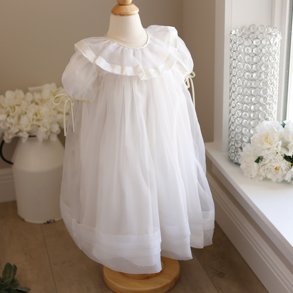 RARE Strasburg Dress Heirloom White Organza Ivory Satin Trim FLOWER GIRL NWT - Picture 4 of 5